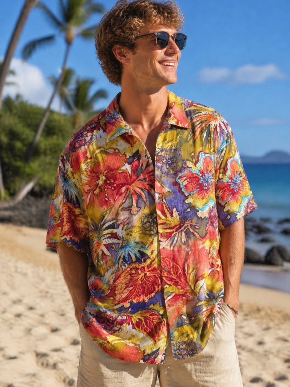 Vintage Jams World Hawaiian Rayon Shirt Mens M Floral Art Aloha USA